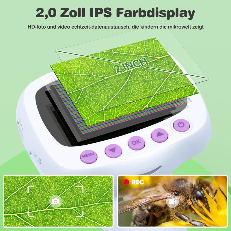 Cobest Pocket Kids Microscope for Over 3 Years Old, 1000X Handheld Microscope for Kids w/2''IPS Digital, Photo Video Mini Portable Microscopes, Science Edu Digiscope, Idea for Kids - Image 4